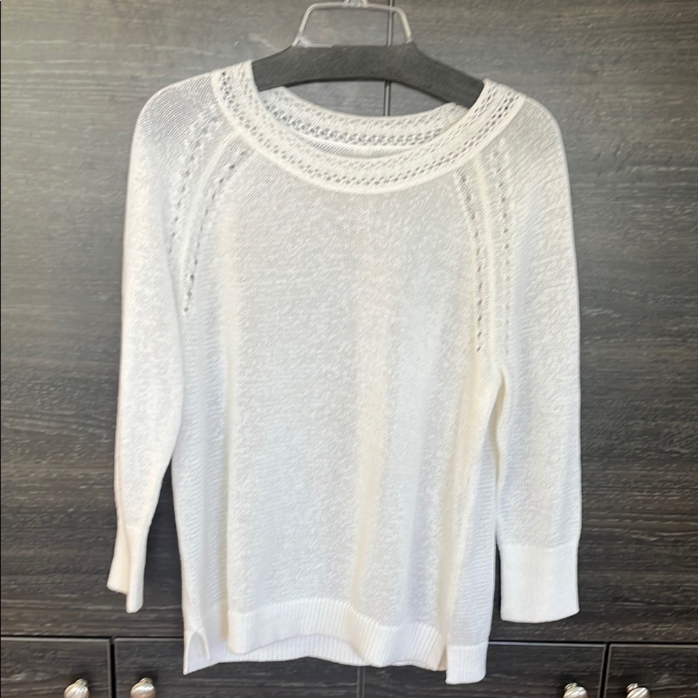 EUC Loft by Ann Taylor Off White Ramie Cotton Summer Sweater Large
